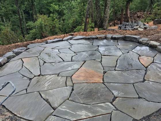 Flagstone patio set in the woods